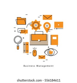 Business management, business process, analysis, planning, strategy, business success flat line vector illustration design banner. Career opportunity and leadership concept for mobile and web graphics