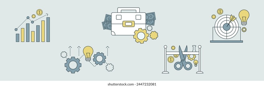 Business Management-Prozess-Flatline-Symbol Vektorgrafik Set