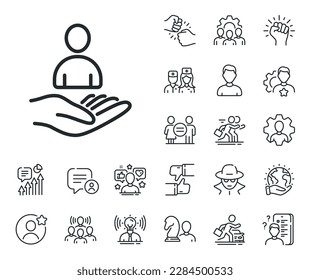 Business management sign. Specialist, doctor and job competition outline icons. Recruitment line icon. Employee or human resources symbol. Recruitment line sign. Vector