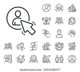 Business management sign. Specialist, doctor and job competition outline icons. Select user line icon. Click symbol. User line sign. Avatar placeholder, spy headshot icon. Strike leader. Vector