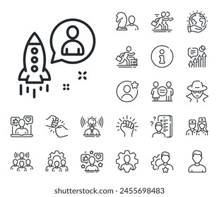 Business management sign. Specialist, doctor and job competition outline icons. Startup line icon. Launch project symbol. Startup line sign. Avatar placeholder, spy headshot icon. Vector