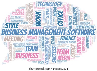 Business Management Software word cloud. Collage made with text only.