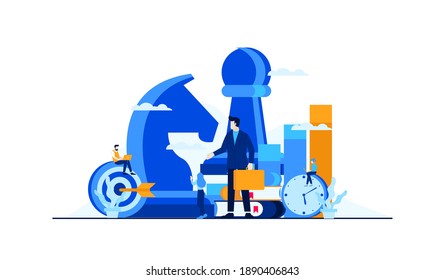 business management strategy with mini people worker businessman flat illustration