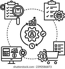 vector de proceso de negocio de icono del sistema de gestión de negocios