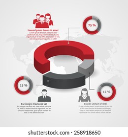 Business management team demographic composition man woman percentage circle diagram infographic report flat poster abstract vector illustration