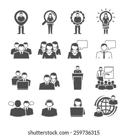 Business management team individuals gender composition for effective global cooperation black icons set abstract isolated vector illustration