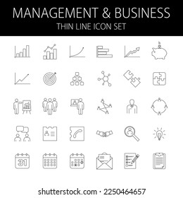 business and management thin line icon set with editable stroke, vector illustration