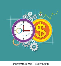 Business management time and money, Time money concept, illustration vector cartoon
