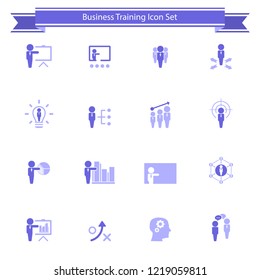 Business Management, Business Training, Business Strategy And Human Resources Icon Set. Flat Style Vector Icons.