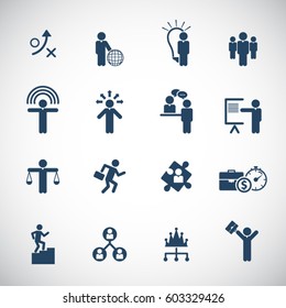 Conjunto de iconos de gestión empresarial, capacitación, estrategia o recursos humanos. Vector EPS 10. Se puede utilizar para cualquier proyecto