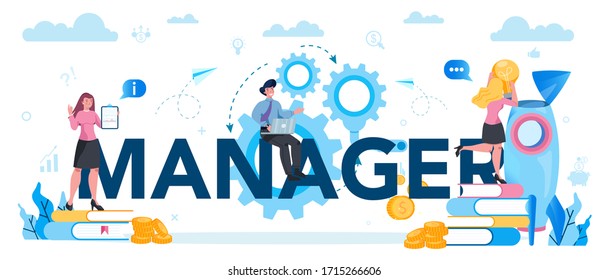 Business management typographic header concept. Successful strategy, motivation and leadership. Project manager, company ceo idea. Isolated vector illustration