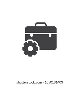 Business management vector icon. Briefcase and gear filled flat sign for mobile concept and web design. Office management glyph icon. Symbol, logo illustration. Vector graphics