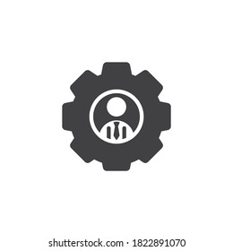 Business management vector icon. filled flat sign for mobile concept and web design. Gear with man glyph icon. Symbol, logo illustration. Vector graphics