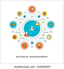 Business management. Vector thin line business concept. Flat style illustration for website banner or promotional materials. Line icons and design elements