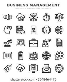 Ícones da Web do Business Management em estilo linear.