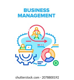 Business Management Work Vector Icon Concept. Company Colleagues Team Or Financial Business Management, Strategy And Development Working Process. Analysis Finance Diagram Color Illustration