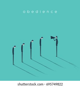 Business manager or boss shouting at employees with megaphone. Business vector concept of obedience and strict leadership demanding discipline. Eps10 vector illustration.