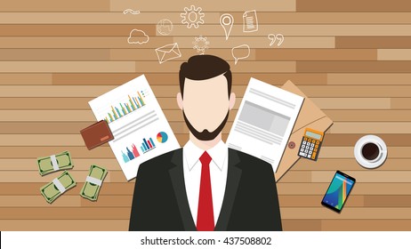 business manager businessman with graph data document calculator money vector graphic illustration