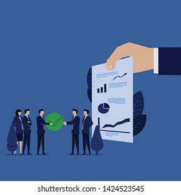 Business Manager Give Check Mark For Approve Finance Final Report. Illustration For Wallpaper, Banner, Background, Book Illustration, And Web Landing Page.