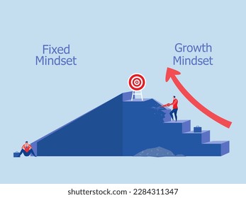 Mentalidad de crecimiento del gerente de negocios concepto de mentalidad fija diferente vector ilustrador plano 