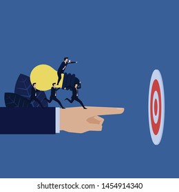 Business manager instruct to bring idea to target metaphor of teamwork. Illustration For Wallpaper, Banner, Background, Book Illustration, And Web Landing Page.
