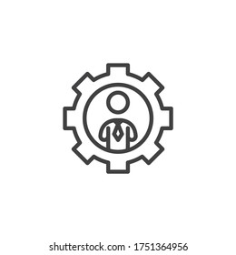 Icono de línea de Business Manager. signo de estilo lineal para concepto móvil y diseño web. Icono vectorial del contorno del engranaje del hombre de negocios. Símbolo, ilustración del logotipo. Gráficos vectoriales
