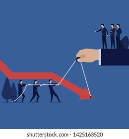 Business manager want employee to avoid falling chart metaphor of bankruptcy loss and crisis. Illustration For Wallpaper, Banner, Background, Book Illustration, And Web Landing Page.