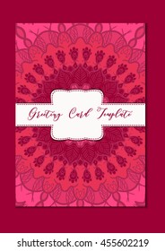 Business mandala card template. Oriental ethnic pattern. Mehndi ornament page for brochure, flyer, greeting, invitation cover. Design layout in boho and islam, arabic and east, indian style. Vector