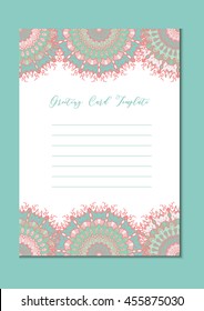 Business mandala card template. Oriental ethnic pattern. Mehndi ornament page for brochure, flyer, greeting, invitation cover. Design layout in boho and islam, arabic and east, indian style. Vector