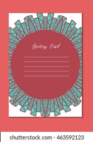 Business mandala card template. Oriental ethnic pattern. Mehndi ornament page for brochure, flyer, greeting, invitation cover. Design layout in boho and islam, arabic and east, indian style. Vector
