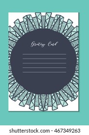 Business mandala card template. Oriental ethnic pattern. Mehndi ornament page for brochure, flyer, greeting, invitation cover. Design layout in boho and islam, arabic and east, indian style. Vector