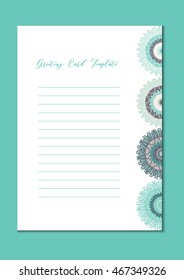 Business mandala card template. Oriental ethnic pattern. Mehndi ornament page for brochure, flyer, greeting, invitation cover. Design layout in boho and islam, arabic and east, indian style. Vector