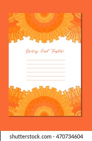 Business mandala card template. Oriental ethnic pattern. Mehndi ornament page for brochure, flyer, greeting, invitation cover. Design layout in boho and islam, arabic and east, indian style. Vector
