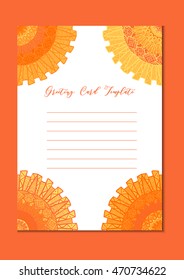 Business mandala card template. Oriental ethnic pattern. Mehndi ornament page for brochure, flyer, greeting, invitation cover. Design layout in boho and islam, arabic and east, indian style. Vector