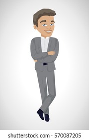 Business Man-Isolated On Gray Background.Vector Illustration,Graphic Design.For App,Web Site,Print,Presentation Templates,Mobile Applications And Promotional Materials.Office Concept 