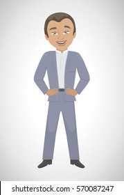 Business Man-Isolated On Gray Background.Vector Illustration,Graphic Design.For App,Web Site,Print,Presentation Templates,Mobile Applications And Promotional Materials.Office Concept 