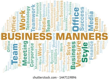 Business Manners word cloud. Collage made with text only.