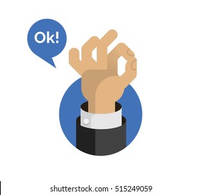 Business man's hand gesturing the ok sign. Fingers gesture.