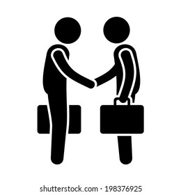 Business Mans Handshake. Greetings Gesture Stick Figure Pictogram Icon. Vector illustration