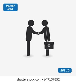 Business Mans handshake. Greetings gesture. Vector icon