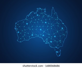 Business map of Australia modern design with polygonal shapes on dark blue background, simple vector illustration for web sitedesign, digital technology concept.