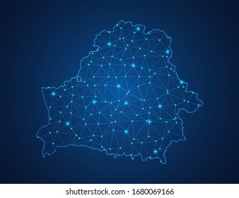 Business map of Belarus modern design with polygonal shapes on dark blue background, simple vector illustration for web sitedesign, digital technology concept.