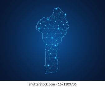 Business map of Benin modern design with polygonal shapes on dark blue background, simple vector illustration for web sitedesign, digital technology concept.