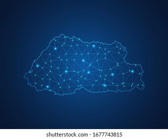 Business map of Bhutan modern design with polygonal shapes on dark blue background, simple vector illustration for web sitedesign, digital technology concept.