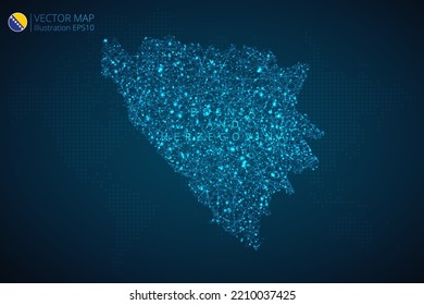 Business map of Bosnia and Herzegovina modern design with abstract digital technology mesh polygonal shapes on dark blue background. Vector Illustration EPS10.