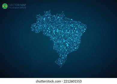 Business map of Brazil modern design with abstract digital technology mesh polygonal shapes on dark blue background. Vector Illustration EPS10.