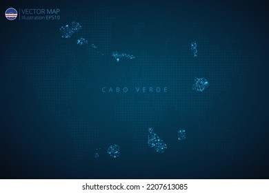 Business map of Cape Verde modern design with abstract digital technology mesh polygonal shapes on dark blue background. Vector Illustration EPS10.