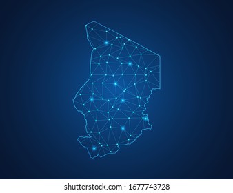 Business map of Chad modern design with polygonal shapes on dark blue background, simple vector illustration for web sitedesign, digital technology concept.