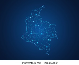 Business map of Colombia modern design with polygonal shapes on dark blue background, simple vector illustration for web sitedesign, digital technology concept.