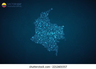 Business map of Colombia modern design with abstract digital technology mesh polygonal shapes on dark blue background. Vector Illustration EPS10.